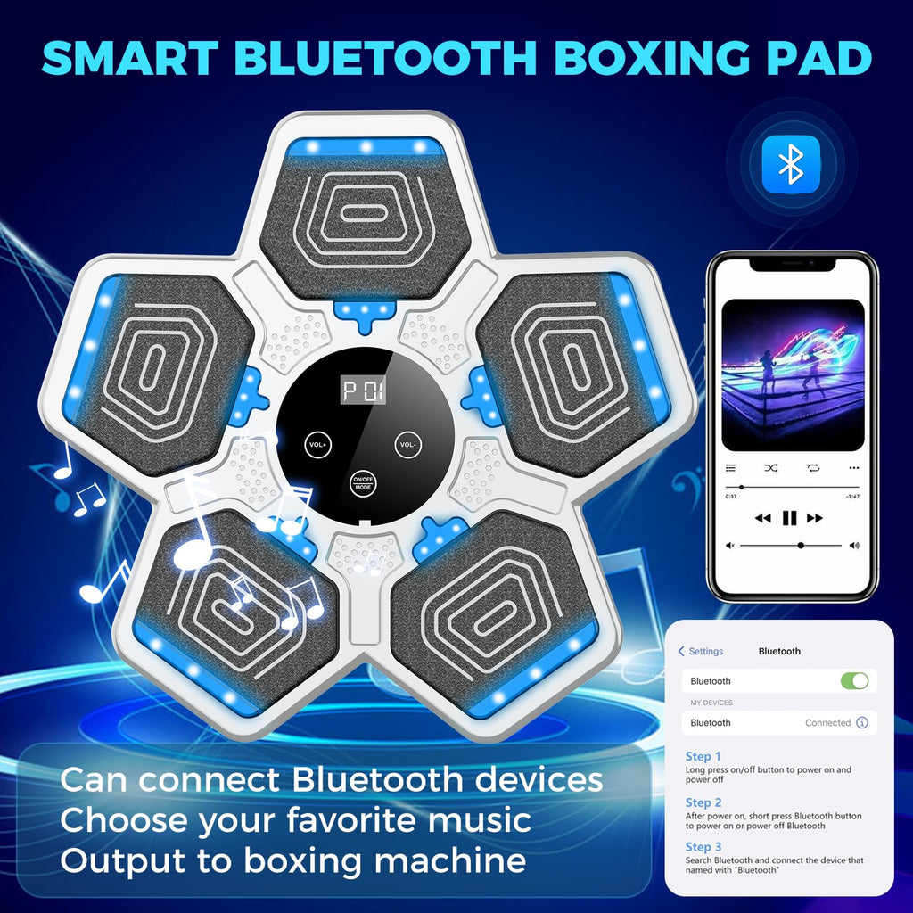 2025 Music Boxing Machine for Adults and Kids, Smart Bluetooth Boxing Training Equipment with Gloves Wall Mounted, Workout Punching Machine for Home,Office and Gym