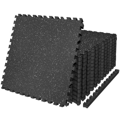 AIRHOP 0.79in Thick 24 Sq Ft Exercise Equipment Mats, 6 Tiles Upgraded Rubber Top with High Density EVA Foam, Large Interlocking Puzzle Gym Flooring for Home Gym, Heavy Weight Workout,Black & White