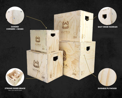 Ultra Fitness Gear Wooden Plyo Box, 31 Plyometric Jump Training Squat, Step Up, Jumps & More Workout Size S, M, L, XL