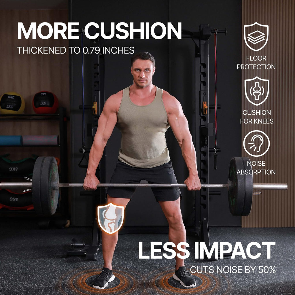 AIRHOP 0.79in Thick 24 Sq Ft Exercise Equipment Mats, 6 Tiles Upgraded Rubber Top with High Density EVA Foam, Large Interlocking Puzzle Gym Flooring for Home Gym, Heavy Weight Workout,Black & White