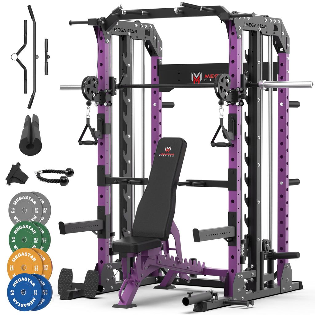 Smith Machine Home Gym with Aluminum Pulley Set- 2000lbs Capacity All-in-One Power Rack with Cable Crossover, Pull-Up Bar & Dip Station, Includes 18 Attachments, P107 Anvil
