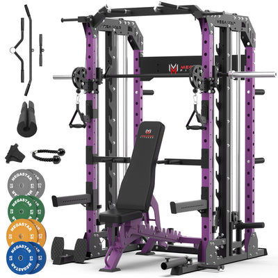 Smith Machine Home Gym with Aluminum Pulley Set- 2000lbs Capacity All-in-One Power Rack with Cable Crossover, Pull-Up Bar & Dip Station, Includes 18 Attachments, P107 Anvil