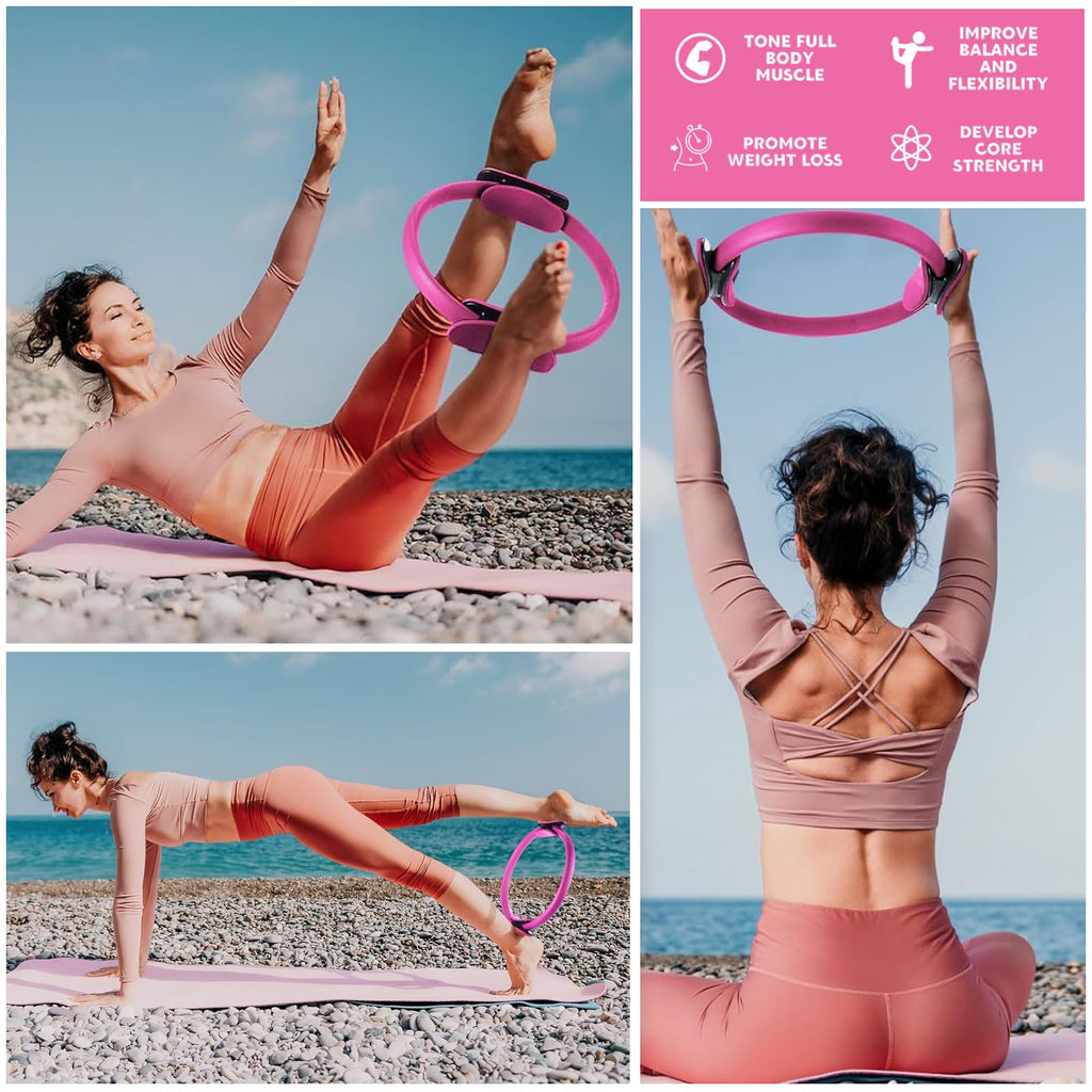 Pilates Ring and Ball Set Bulk, Pilates Equipment with 12 Inch Pilates Circle Rings, Small Yoga Balls, Resistance Bands, Pilate Essential Kit Bulk for Home Workouts Women, Pilates & Yoga Studio