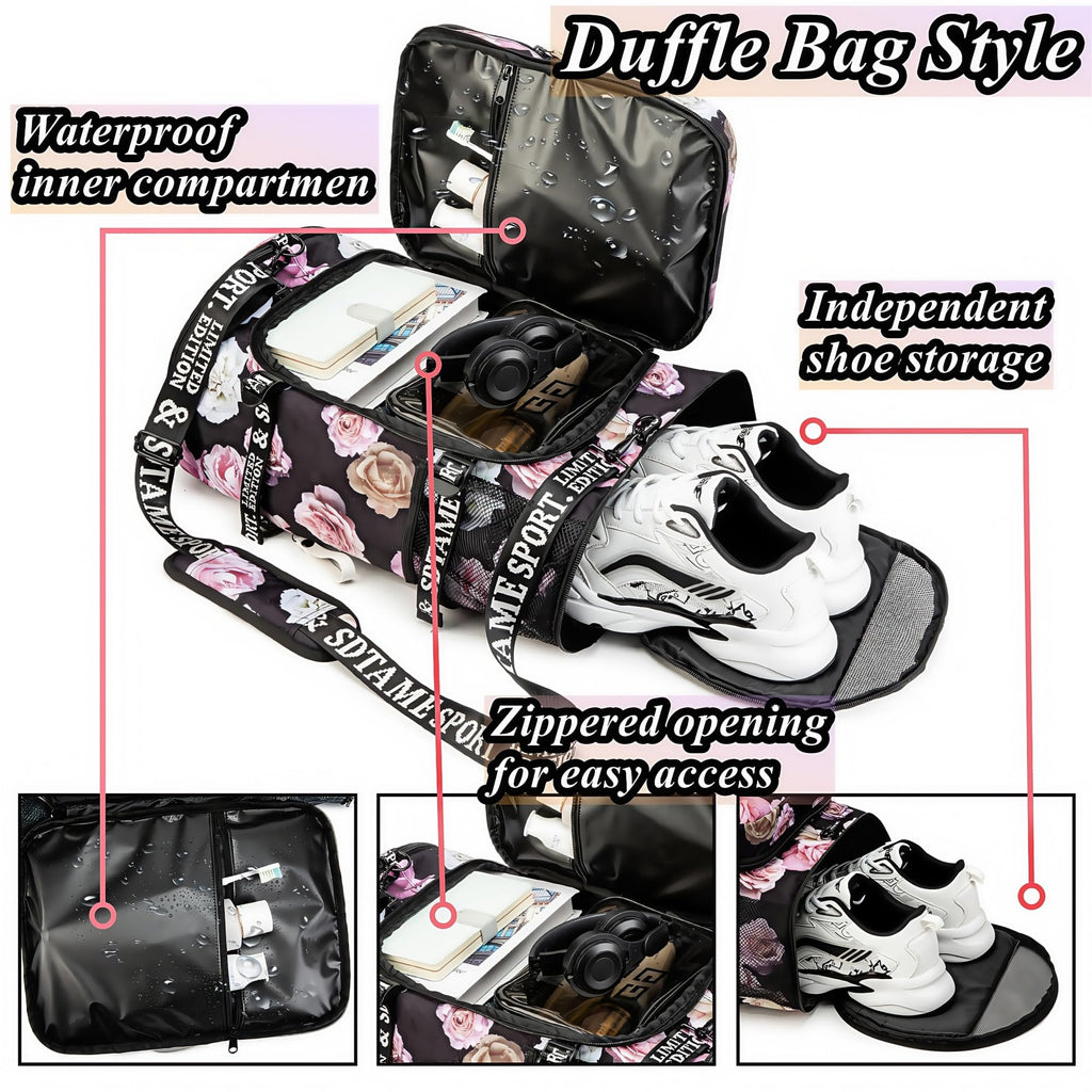 Gym Duffle Bag Backpack with Shoe Compartment,4 ways Travel Backpack for Women and Men,Multi-Functional Weekender bag with Waterproof Layer&Laptop Compartment for Fitness, Travel,Camping