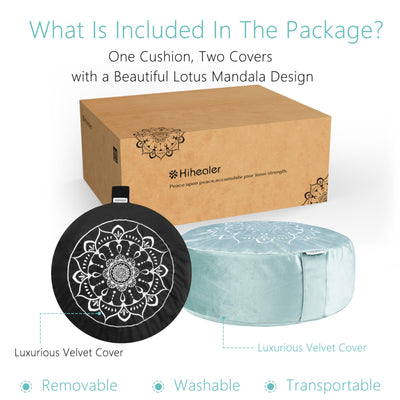 Hihealer Meditation Cushion, Traditional Tibetan Meditation Pillow Velvet Cover - Large Floor Cushion Seating for Adults - Yoga Buckwheat Bolster for Women、Moms