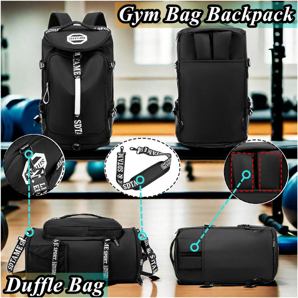 Gym Duffle Bag Backpack with Shoe Compartment,4 ways Travel Backpack for Women and Men,Multi-Functional Weekender bag with Waterproof Layer&Laptop Compartment for Fitness, Travel,Camping