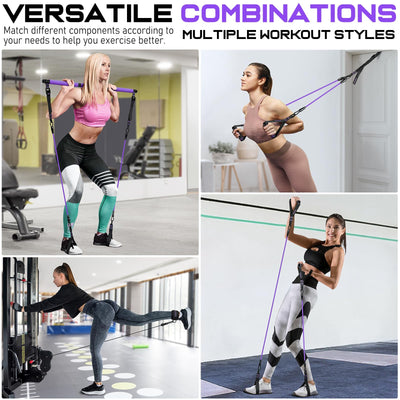 Pilates Bar Kit with Resistance Bands, Multifunctional Pilates Bar for Women & Men with Heavy-Duty Metal Adjustment Buckle, Pilates Home Equipment for Full BodyWorkouts