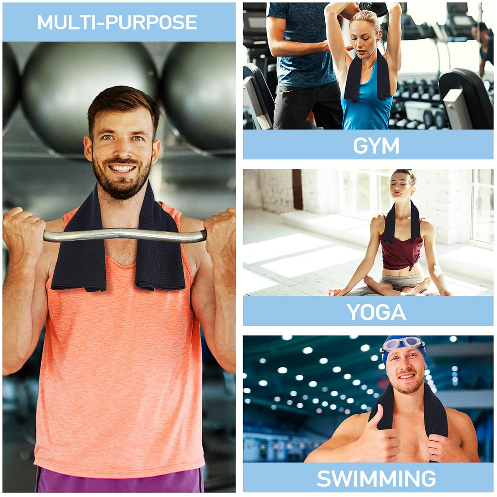 Microfiber Gym Towel Set for Men Women, Super Soft and Quick-Drying Towels for Fitness, Yoga, Cycling, Swimming (Blue+Grey+Purple, 3 Pack)