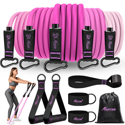 HPYGN Resistance Bands, Exercise Bands with Handles, Fitness Bands, Workout Bands with Door Anchor and Ankle Straps, for Heavy Resistance Training, Physical Therapy, Shape Body, Yoga, Home Workout Set