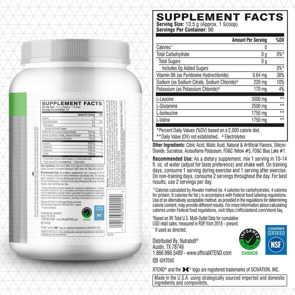 Xtend Original BCAA Powder 7g BCAA and 2.5g L-Glutamine, Sugar Free Post Workout Muscle Recovery Drink with Amino Acids for Men & Women, 30 Servings