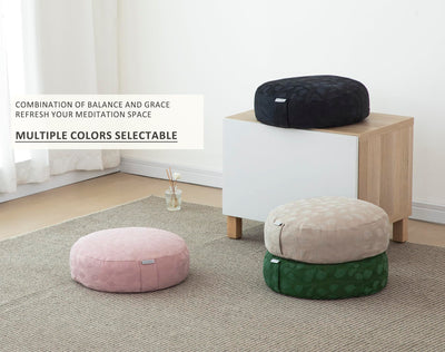 Meditation Cushion, Comfortable Meditation Pillow with Peacock Feather Jacquard Cover. Buckwheat Hull Filled Zafu Floor Pillow 16 * 16 * 5 in