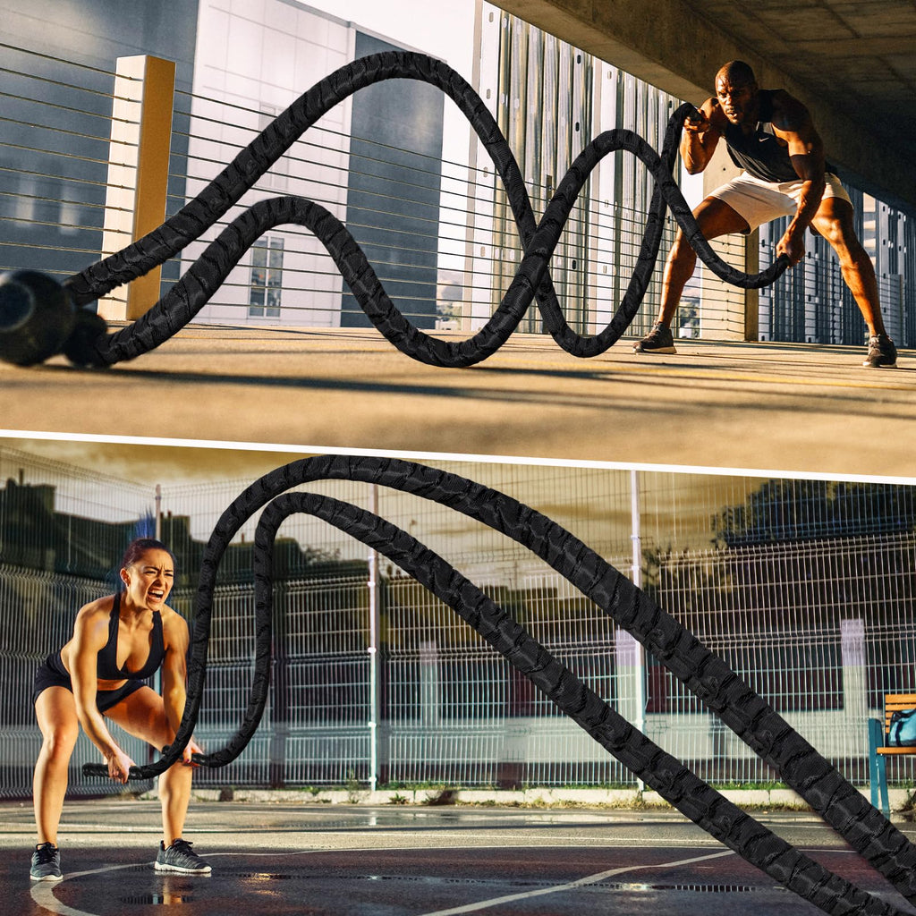 Battle Ropes for Home Gym Exercise: 1 Inch Diameter 9.2 FT Length Workout Rope Exercise Rope Training Ropes with Protective Sleeve for Kids Men Women Exercise Fitness & Strength Training