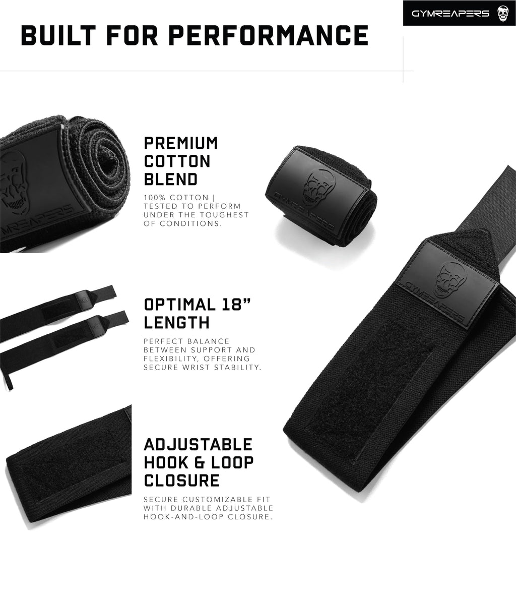 Gymreapers Weightlifting Wrist Wraps (IPF Approved) 18" Professional Quality Wrist Support with Heavy Duty Thumb Loop - Best Wrap for Powerlifting Competition, Strength Training, Bodybuilding