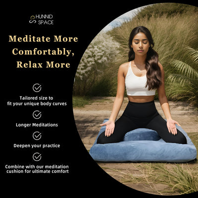 Meditation Zafu Cushion Set with Buckwheat Hulls & Memory Foam - Ergonomic Support for Yoga & Sitting - Removable Machine-Washable Luxury Velvet Cover - for Adults and Kids (Blue)