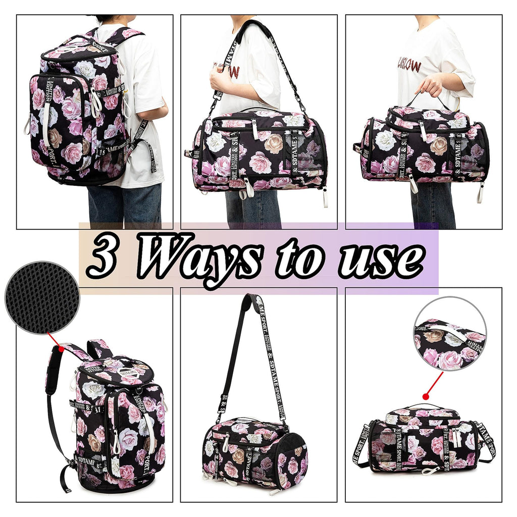 Gym Duffle Bag Backpack with Shoe Compartment,4 ways Travel Backpack for Women and Men,Multi-Functional Weekender bag with Waterproof Layer&Laptop Compartment for Fitness, Travel,Camping