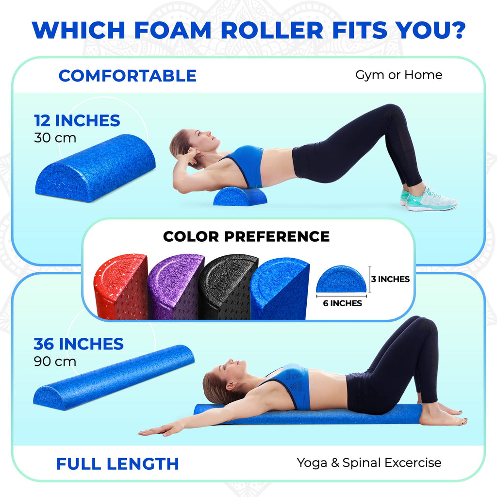 Yes4All High-Density EPP Half Round Back Roller Foam, Exercise Foam Roller for Yoga, Pilates & Stretching - 12, 18, 24, 36 inch