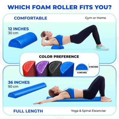 Yes4All High-Density EPP Half Round Back Roller Foam, Exercise Foam Roller for Yoga, Pilates & Stretching - 12, 18, 24, 36 inch