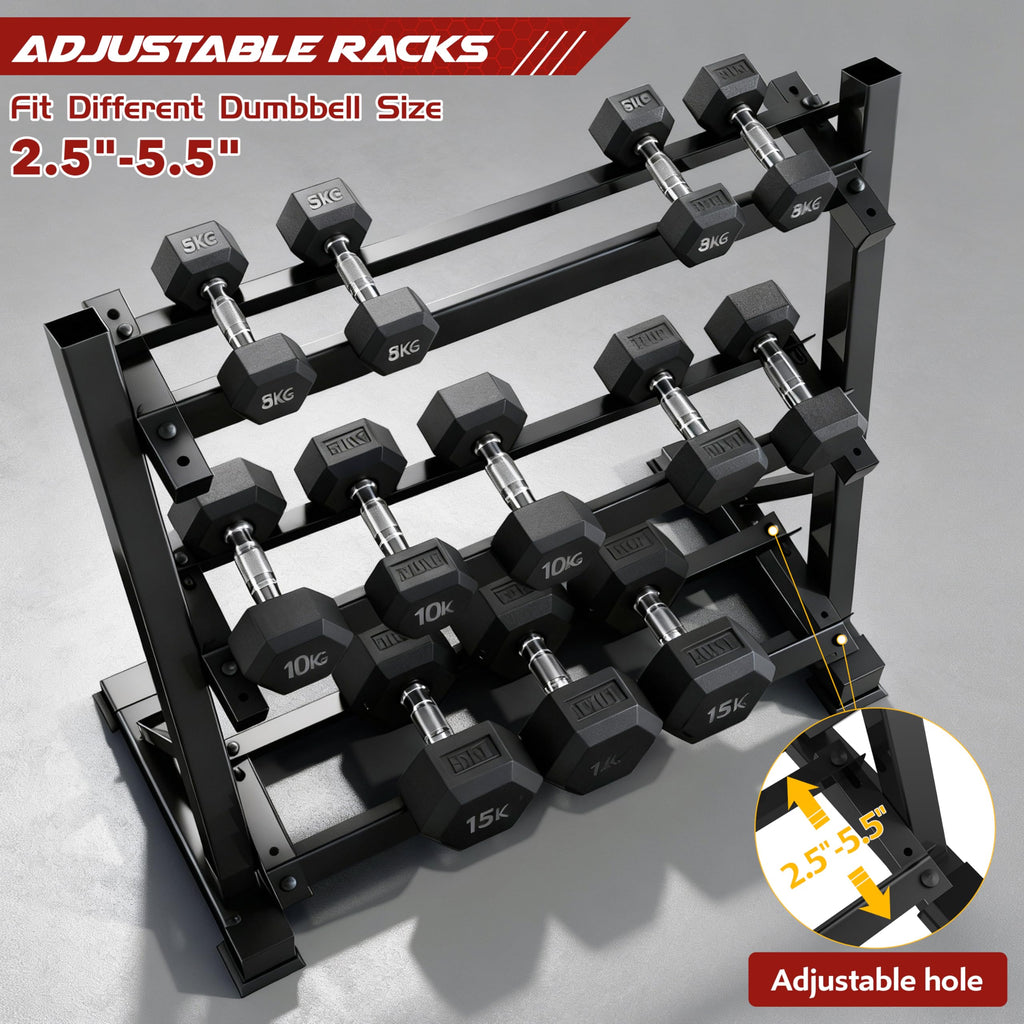 Zlinke 3-Tier Dumbbell Rack Multilevel Weight Storage Organizer for Home Gym, Weight Rack for Dumbbells, Kettlebells,1100LBS Capacity (Rack Only)