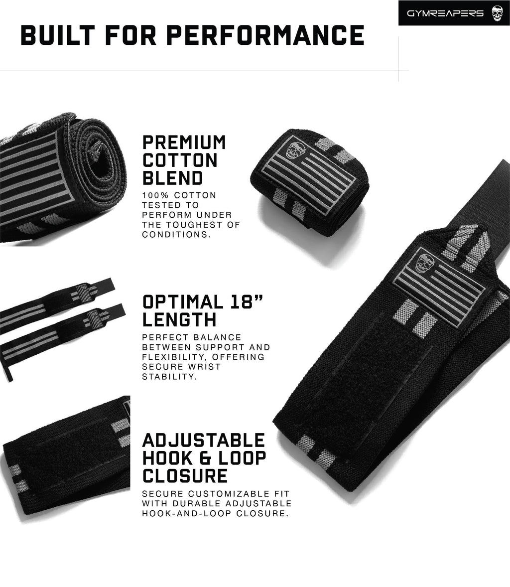 Gymreapers Weightlifting Wrist Wraps (IPF Approved) 18" Professional Quality Wrist Support with Heavy Duty Thumb Loop - Best Wrap for Powerlifting Competition, Strength Training, Bodybuilding