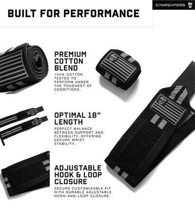 Gymreapers Weightlifting Wrist Wraps (IPF Approved) 18" Professional Quality Wrist Support with Heavy Duty Thumb Loop - Best Wrap for Powerlifting Competition, Strength Training, Bodybuilding