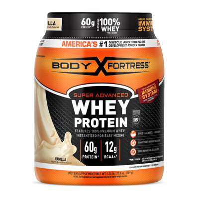 Body Fortress Super Advanced Whey Protein Powder, Strawberry, Immune Support (1), Vitamins C & D Plus Zinc, 1.78 lbs