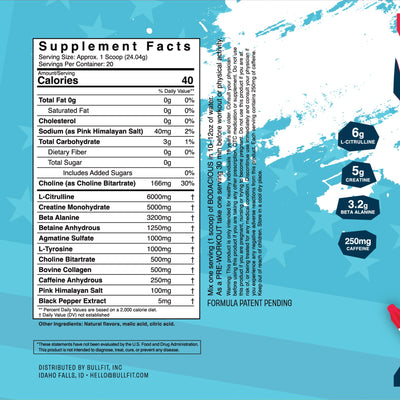 BULLFIT Pre Workout Powder, Pina Coolada Flavor, Pre-Workout Support for Men & Women, L Citrulline, Creatine, Beta Alanine & Electrolytes, Powdered Drink Mix with No Sucralose & Zero Sugar, 20 Srvgs