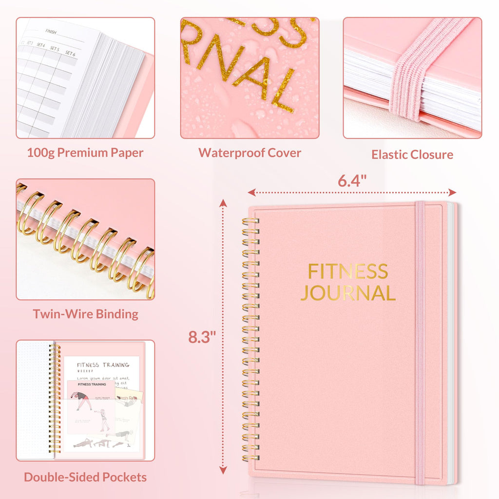Fitness Journal Workout Planner for Women & Men, A5 (6.4" x 8.3") Workout Journal Log Book Planner Gift for Track Gym Essentials, Home Workouts, Track Progress, Achieve Wellness Goals, Pink