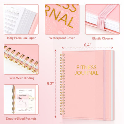 Fitness Journal Workout Planner for Women & Men, A5 (6.4" x 8.3") Workout Journal Log Book Planner Gift for Track Gym Essentials, Home Workouts, Track Progress, Achieve Wellness Goals, Pink