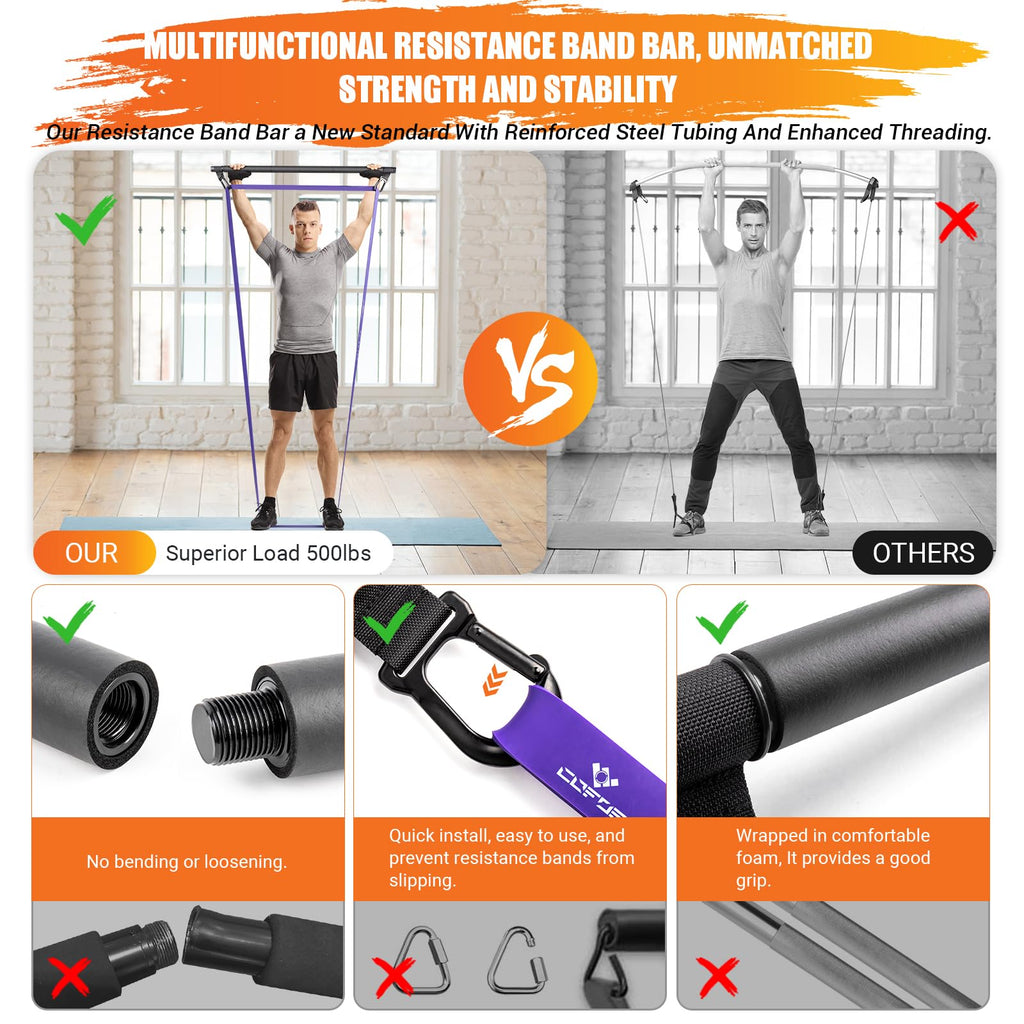 Portable Heavy Duty Resistance Bar with 3 Resistance Bands, Pilates Bar with Pull Up Bands & Training Poster, Yoga Pilates Equipment for Home Gym
