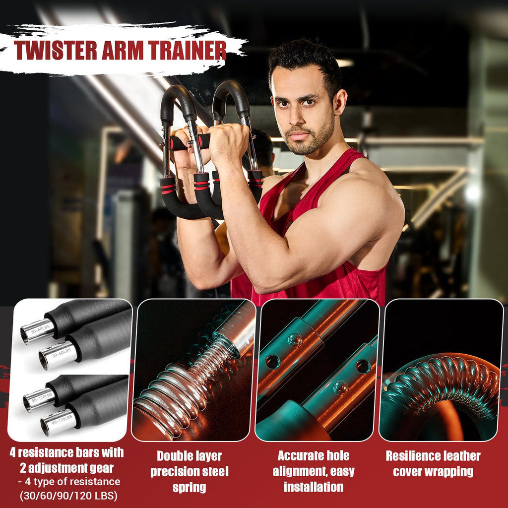 Twister Arm Trainer, Adjustable Twister Arm Chest Exerciser with 2/4 Spring & Training Poster for Men & Women, Detachable Power Twister Home Fitness Equipment for Enhancing Upper Body Muscle