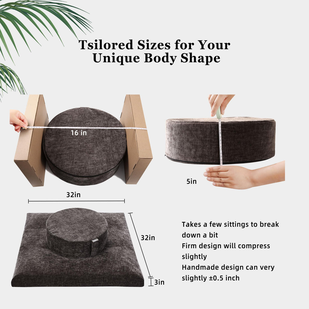 Meditation Zafu Cushion Set with Buckwheat Hulls & Memory Foam - Ergonomic Support for Yoga & Sitting - Removable Machine-Washable Luxury Velvet Cover - for Adults and Kids (Blue)