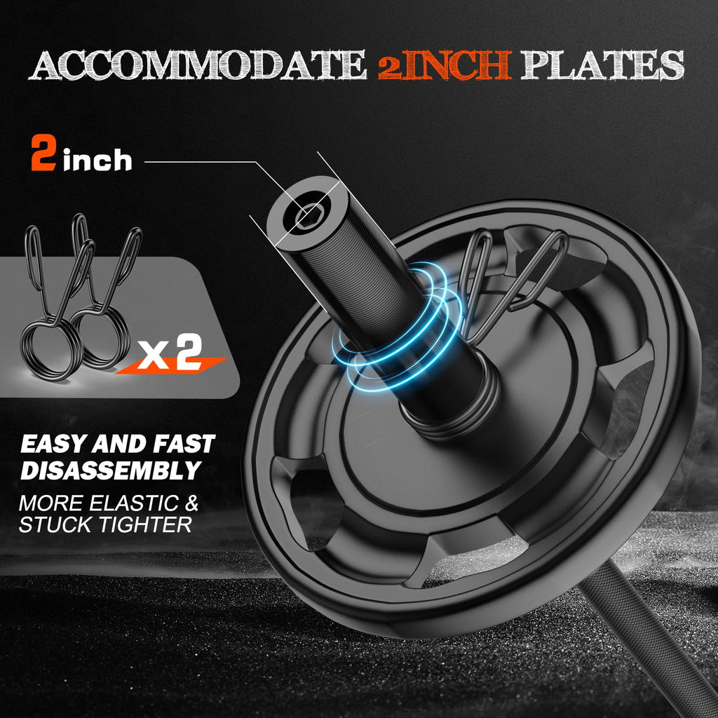 57" Olympic Barbell Bar, 2" Standard Straight Barbell Bars for Weight Lifting Bar for Bench Press/Squats/Hip Thrusts/Lunges/Biceps- Home Gym Weight Bar- 2 Spring Collars(500lb Weight Capacity)