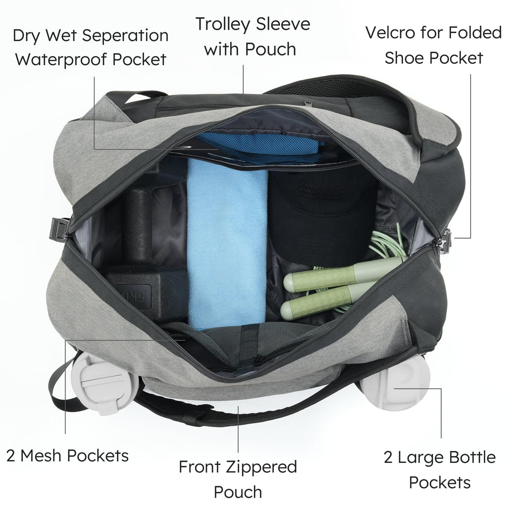 Gym Bag for Men with 2 Upgraded Bottle Holders Convertible Duffle Bag and Gym Backpack Waterproof Sports Bags with Shoes Compartment and Wet Pocket - Black