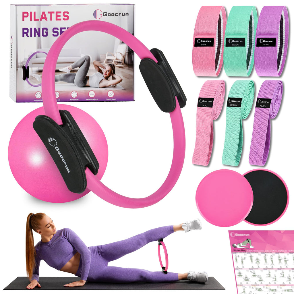 Pilates Ring Set with Resistance Bands Set, Pilates Ball, Sliding Disks – Workout Equipment Home Gym Includes Complete Fitness Poster