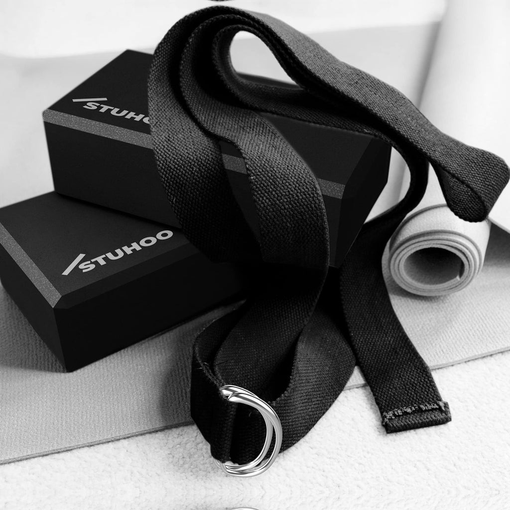 STUHOO Yoga Blocks 2 pack and Yoga Strap Includes Descriptive E-book for Beginners Sturdy Yoga Brick & Lightweight Eva Foam Block Support Deepen Poses, Provides Strength & Stability for Pilates Practice