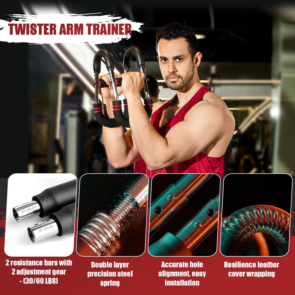 Twister Arm Trainer, Adjustable Twister Arm Chest Exerciser with 2/4 Spring & Training Poster for Men & Women, Detachable Power Twister Home Fitness Equipment for Enhancing Upper Body Muscle