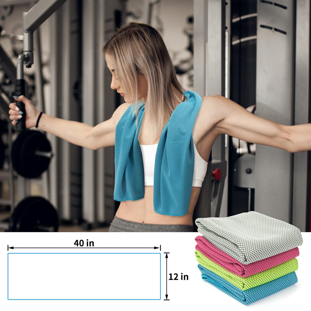 YESLIFE 4 Pack Cooling Towel 40"x12", Gym Towels for Men and Women, Soft Breathable Workout Towels for Yoga, Running, Sport, & More (Blue, Grey, Green, Pink)