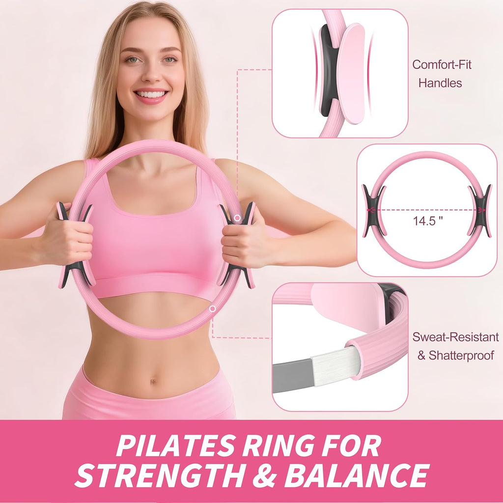 Pilates Kit 16PCS,Pilates Essential Kit for Women,Better me Pilates Equipment with 14.5" Pilates Ring and Ball,8 Resistance Bands,Dumbbells & Grip Socks, Home Pilates Workout Kit for Beginners