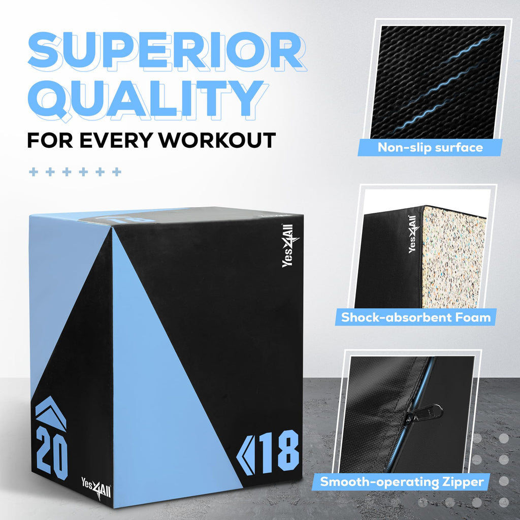 Yes4All 3 in 1 Foam Plyometric Jump Box for Training & Conditioning - Plyo Jump Box for Fitness Workout Exercise