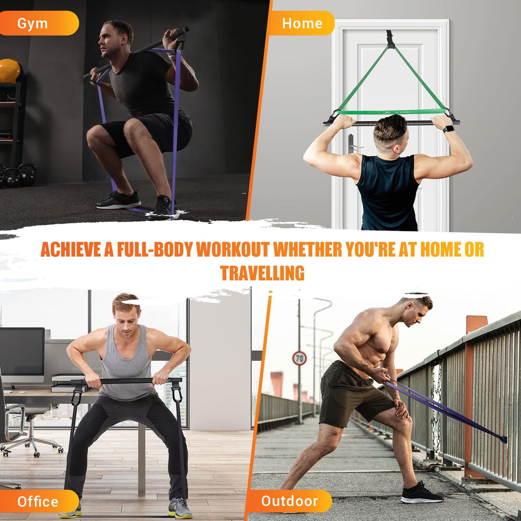 Portable Heavy Duty Resistance Bar with 3 Resistance Bands, Pilates Bar with Pull Up Bands & Training Poster, Yoga Pilates Equipment for Home Gym