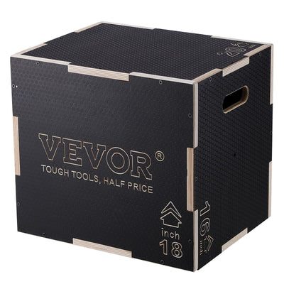 VEVOR 3 in 1 Plyometric Jump Box, Easy-to-Assemble Wood Plyo Box for Jumping Trainers, Home Gym Training and Conditioning