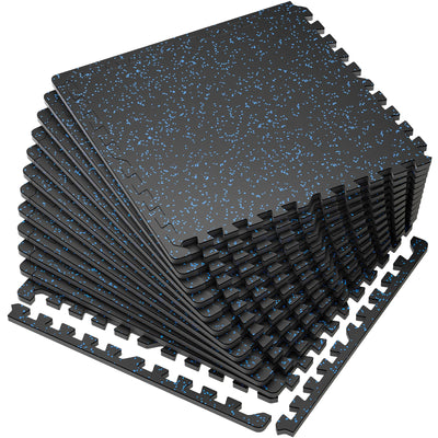 SUPERJARE 0.56'' Thick 12 Pcs 48 Sq Ft Rubber Top Exercise Equipment Mats, High Density EVA Foam Mats with Rubber Top, Interlocking Gym Flooring for Home Gym, Protective Workout Mat, Black/Grey