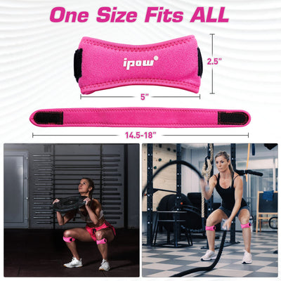IPOW 2 Pack Knee Pain Relief & Patella Stabilizer Knee Strap Brace Support for Hiking, Soccer, Basketball, Running, Jumpers Knee, Tennis, Tendonitis, Volleyball & Squats, Black