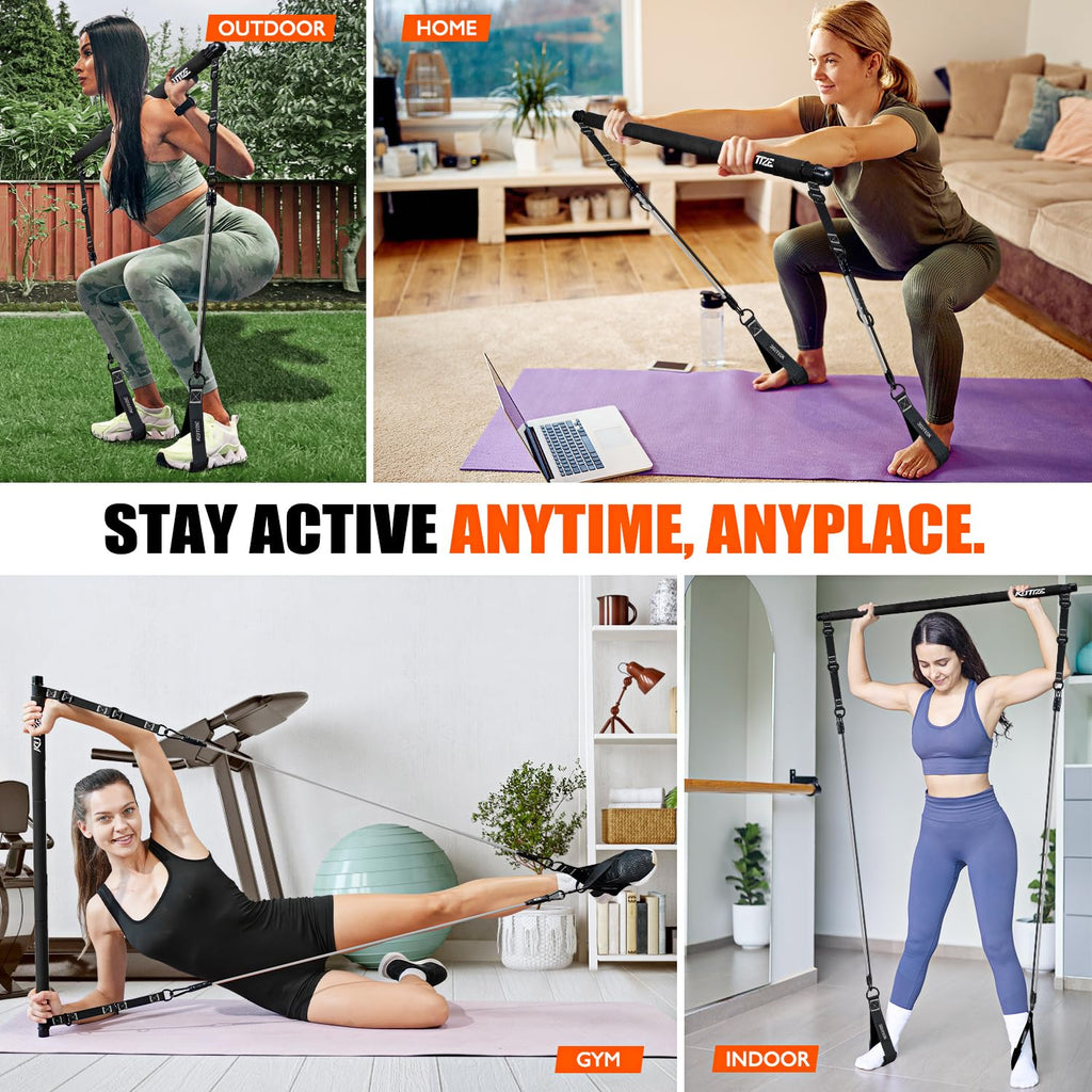 Pilates Bar Kit with Resistance Bands, Pilates Equipment, Multifunctional Pilates Bar for Women & Men, Pilates kit for Hip, Back, Arm, Full-Body Workouts, Home Gym Strength Training Equipment
