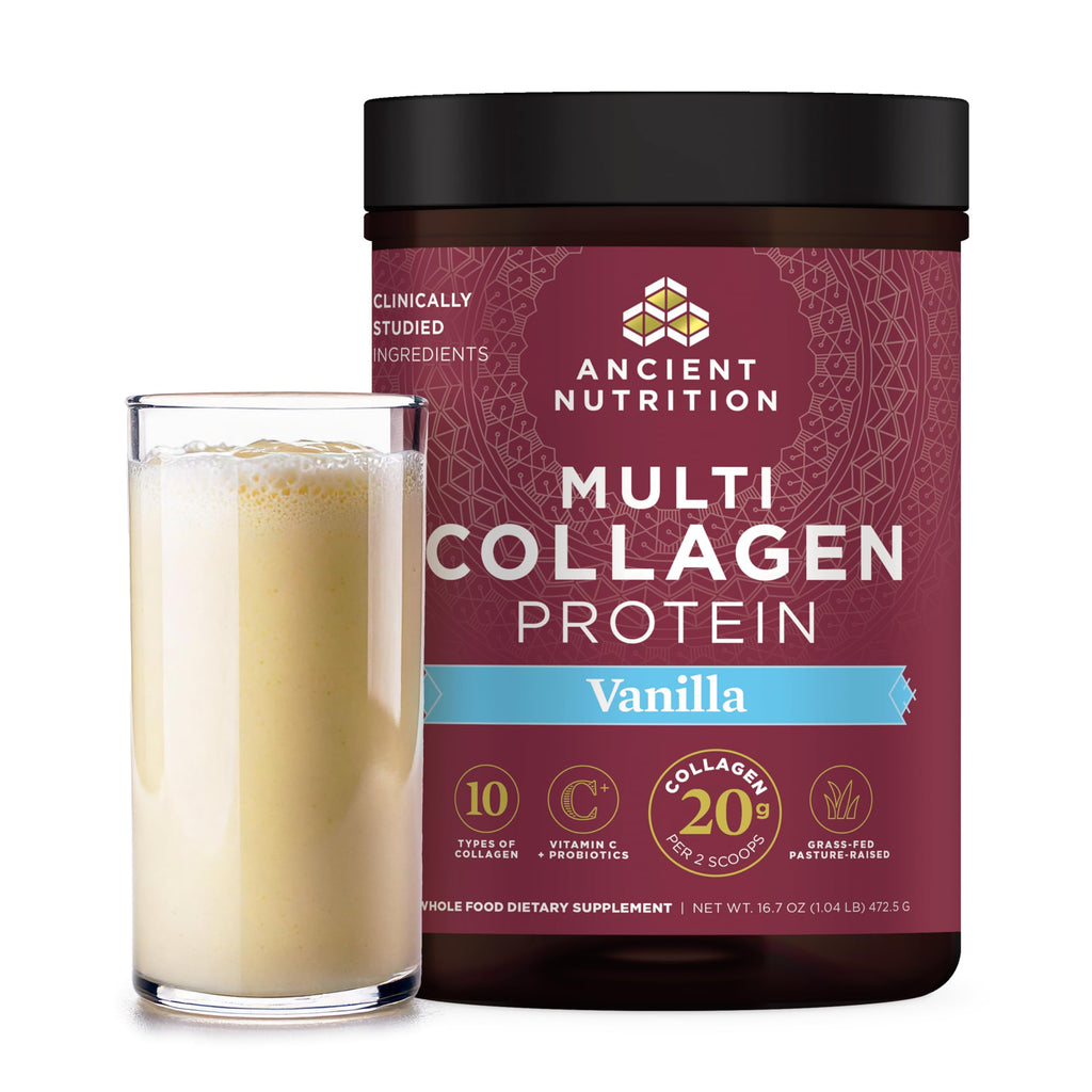 Ancient Nutrition Collagen Powder Protein with Probiotics, Unflavored Multi Collagen Protein with Vitamin C, 45 Servings, Hydrolyzed Collagen Peptides Supports Skin and Nails, Gut Health, 16oz