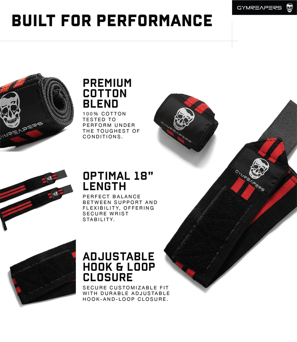 Gymreapers Weightlifting Wrist Wraps (IPF Approved) 18" Professional Quality Wrist Support with Heavy Duty Thumb Loop - Best Wrap for Powerlifting Competition, Strength Training, Bodybuilding