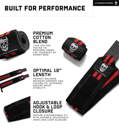 Gymreapers Weightlifting Wrist Wraps (IPF Approved) 18" Professional Quality Wrist Support with Heavy Duty Thumb Loop - Best Wrap for Powerlifting Competition, Strength Training, Bodybuilding