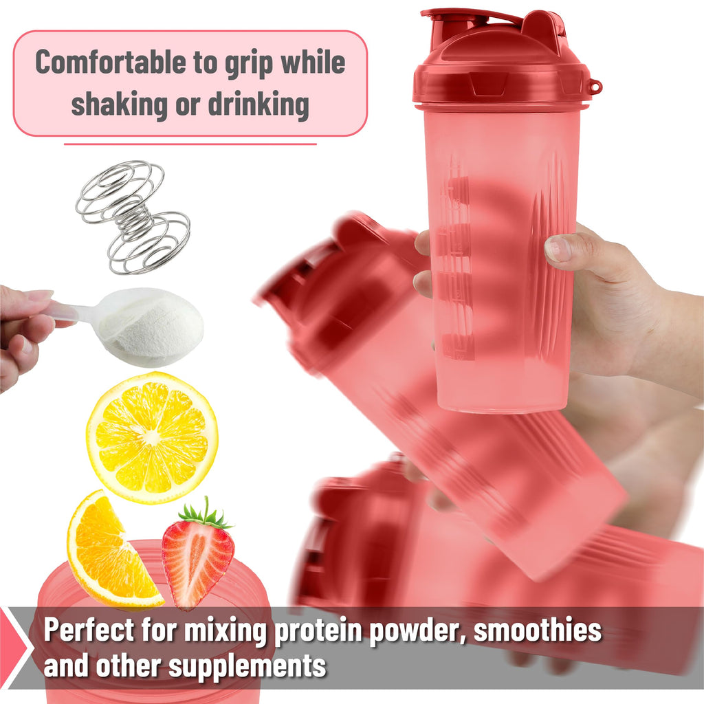 Mr. Pen- Shaker Bottles for Protein Mixes, 28 oz, 2 Pack, Light Blue & Red, Protein Shaker Bottle with Wire Whisk Ball, Blender Bottle