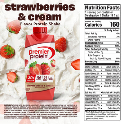 Premier Protein Shake, Vanilla, 30g Protein, 1g Sugar, 24 Vitamins & Minerals to Support Immune Health, 11 fl oz, Pack of 12 (Packaging May Vary)