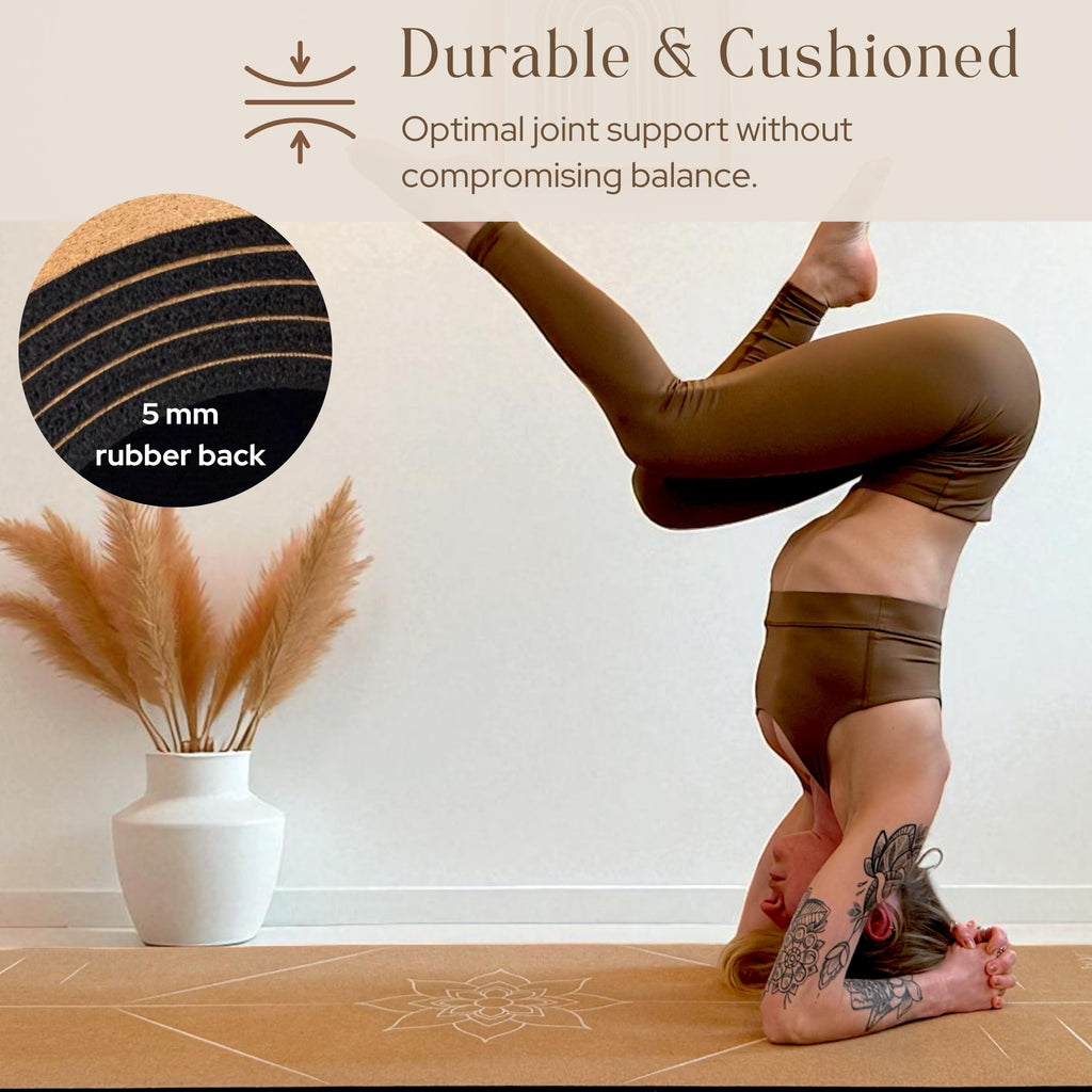 Premium Cork Yoga Mat Large 72"x26" – 5mm Thick Natural Rubber Cushioning - Non Slip Grip for Hot Yoga - Optional Alignment Lines & Elegant Yoga Bag Or Strap